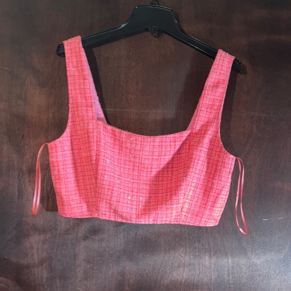 Sugarlips Adriella Pink Tweed Crop Top- Large - Picture 2 of 5